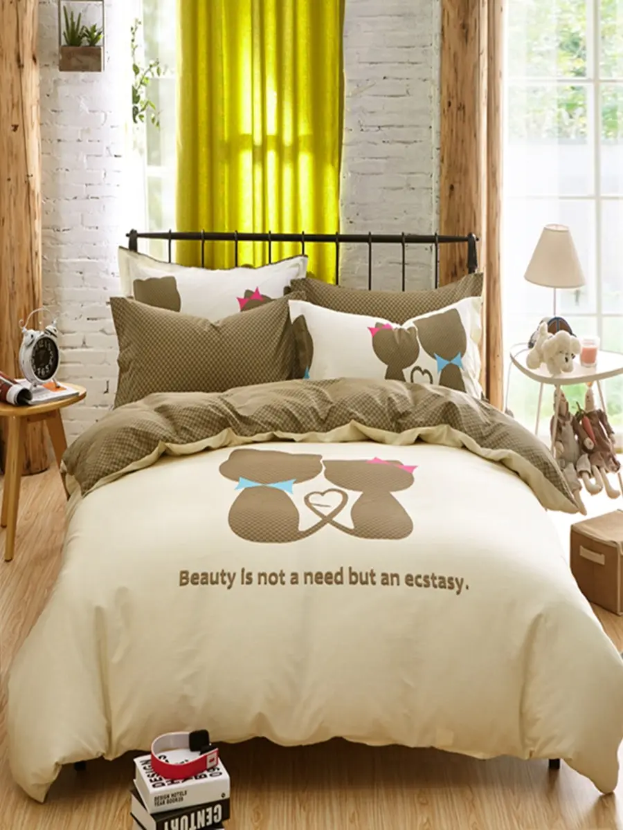 

Duvet Cover Set 3/4 Pcs Simple Cat Pattern Plaid Home Linens