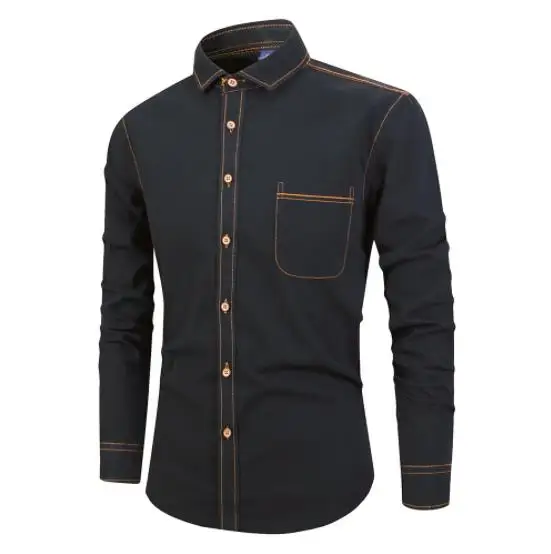 2019 Denim Shirt Men Casual Slim Fit Long Sleeve Shirts Spring 100% Cotton Jeans Dress Shirt Mens Clothing chemise homme