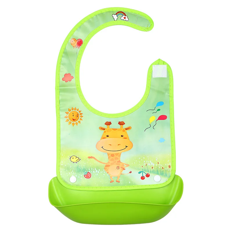 green giraffe Силиконовые детские нагрудники babador милые животные питание карман нагрудник водонепроницаемый передник для кормления новорожденных - Цвет: green giraffe