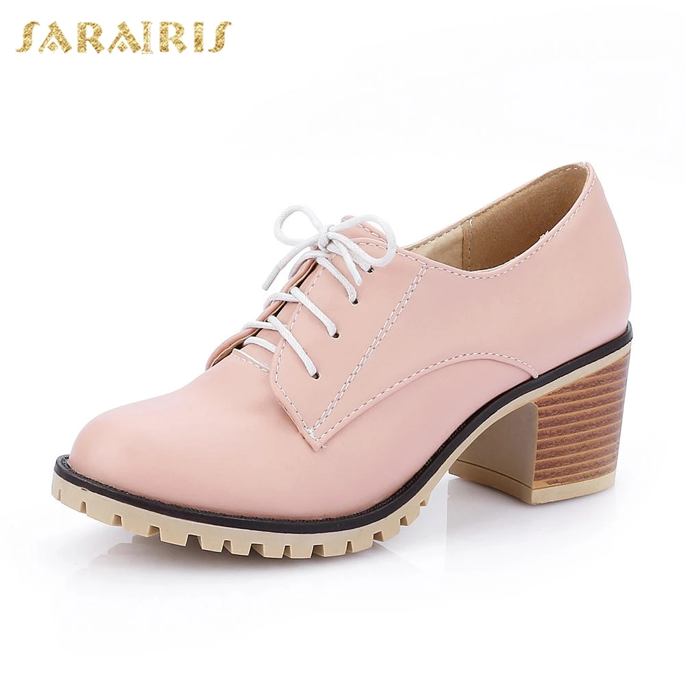 SARAIRIS/; большие размеры 34-43; модная повседневная обувь; женские туфли-лодочки для отдыха на высоком квадратном каблуке; женская обувь на шнуровке - Цвет: Розовый