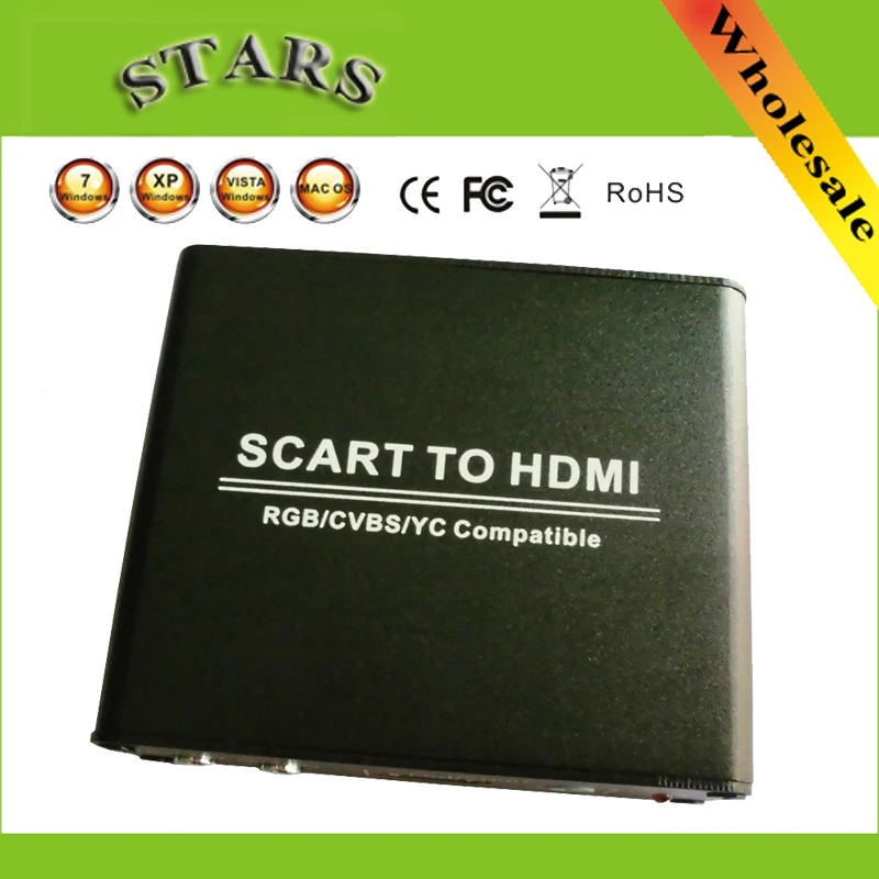 720P 1080P Scart CVBS/RGB/YC to HDMI HD Video Up Scaler converter with Power Adapter For HDTV DVD STB,wholesale free shipping