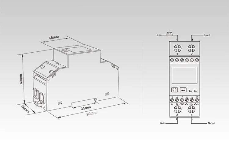 Sdm230modbus Тип измеритель энергии миниатюрный Многофункциональный 10А цифровой дисплей однофазный RS48