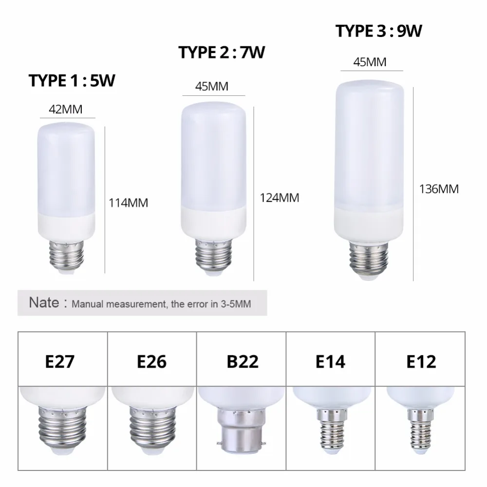 E14 E27 светодиодный пламя лампы 5 Вт 7 Вт 9 Вт 85-265 В 3 режима 2835 красочные динамического эффект пламени лампы ампулы светодиодный e26 b22 E12 raninbow свет