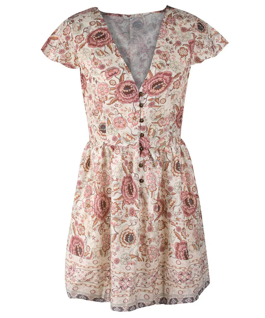 Gladiolus Fashion Summer Women Dress Short Sleeve Button Deep V Neck Sexy Floral Print Mini Boho Dress 2019 Ladies Beach Dresses (42)