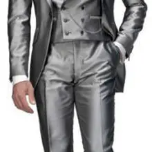 Изготовленный На Заказ Серебряный смокинг жениха, на заказ Серебряный Длинный смокинг, заостренный лацкан на 1 пуговице мужской костюм