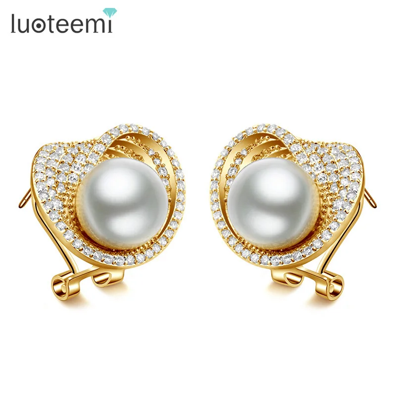 LUOTEEMI, опт, качественные ювелирные изделия, роскошные, цвета шампанского, золотые, имитация жемчуга, серьги-гвоздики для женщин, ювелирные изделия, аксессуары