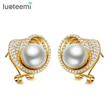 LUOTEEMI, опт, качественные ювелирные изделия, роскошные, цвета шампанского, золотые, имитация жемчуга, серьги-гвоздики для женщин, ювелирные изделия, аксессуары