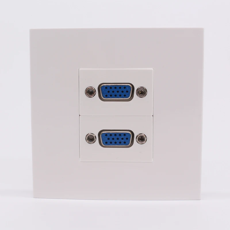 Pure White Weld VGA Wall Outlet 86x86mm Dual PC Panel Socket For Laptop