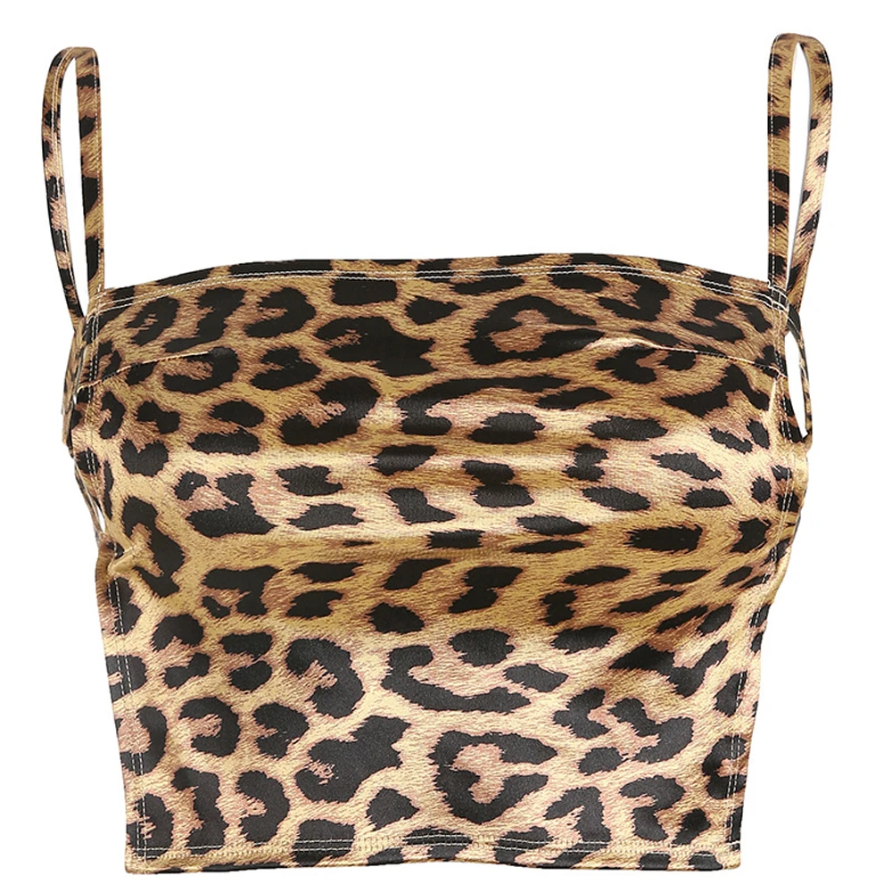 Леопардовый укороченный топ на бретельках Camisole сексуальное обтягивающее платье с открытой спиной Boob майка мода Slash шеи жилеты Femme WDC2339