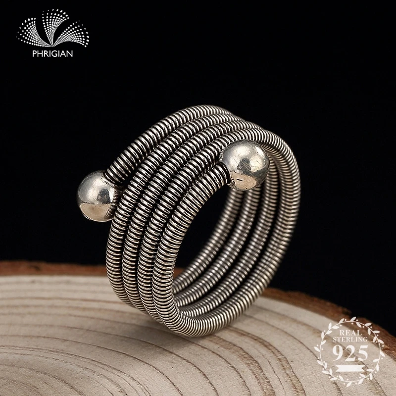 

S925 Fine Jewelry Ring 925 Sterling Silver handicraft Antique store Vintage Natural Retro Exquisite beads ball spring vintage