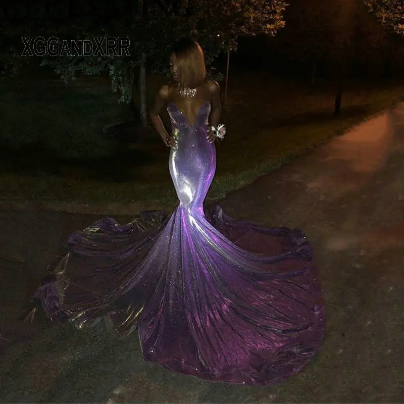 

Glitter Long Mermaid Prom Dresses 2019 Sexy Sweetheart Off Shoulder Purple African Evening Formal Dress Black Girl Gala Dress