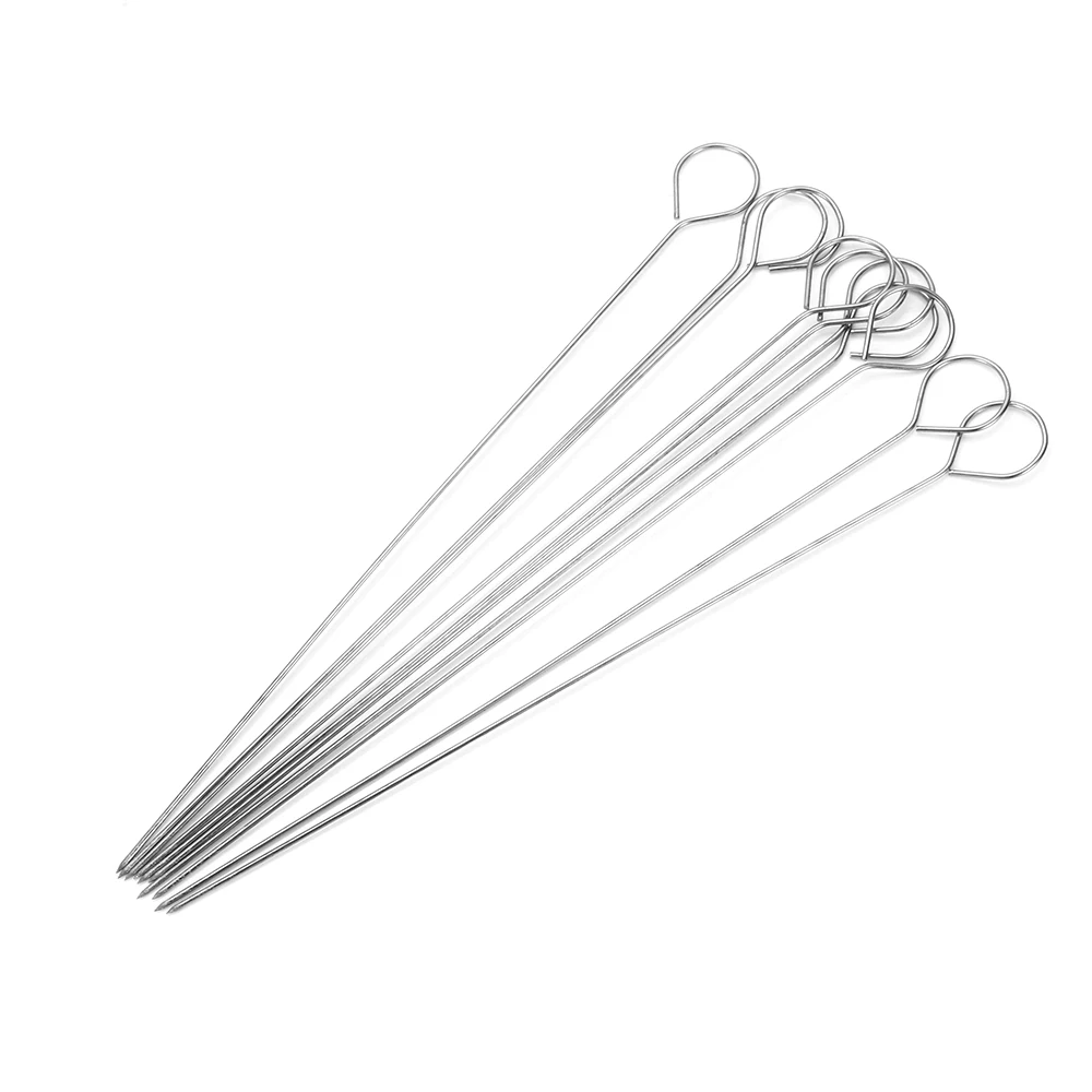 10PCS Round Roast Skewers Stick Stainless Steel BBQ Needle Barbeque Kitchen Outdoor Camping Picnic Home& Gardem