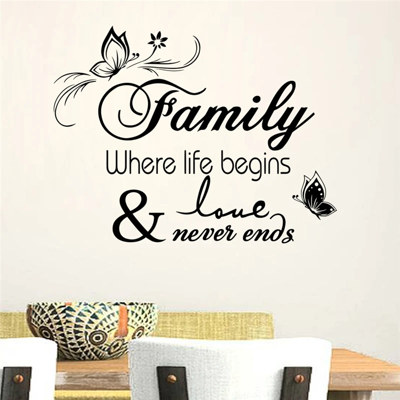 family where life begins and love never ends quotes wall decals for