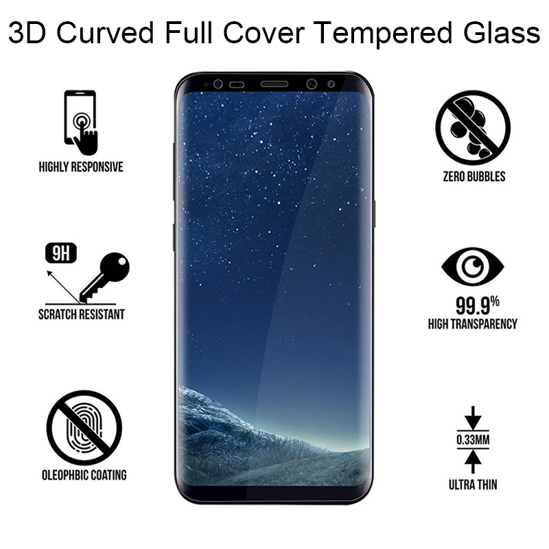 3D изогнутое закаленное стекло на samsung Note 9 Защитное стекло для S8 S9 Plus Защита экрана для galaxy S6 S7 Edge 8