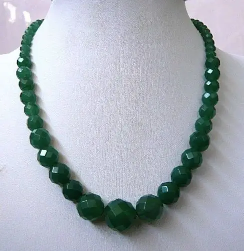 

6-14mm Faceted Natural Emerald Round Beads Necklace 18" 5.27