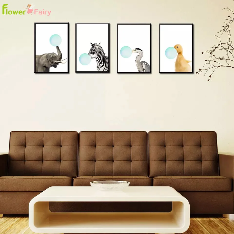 Cartoon Animals Wall Art Zebra Nordic Poster Pictures For Living Room Home Decor Canvas Painting Balloon Picture Print Unframed