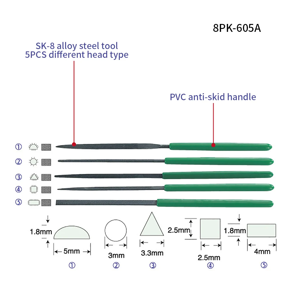 8PK-605A Pro'skit портативный 5 шт. набор игл прецизионный Rasp группа высококлассные для металла ювелирные изделия из стекла и камня резьба по дереву ремесло