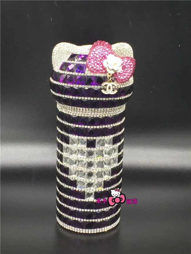 Милый Кот инкрустированный бриллиантами Термокружка для воды - Цвет: 300ml purple heart