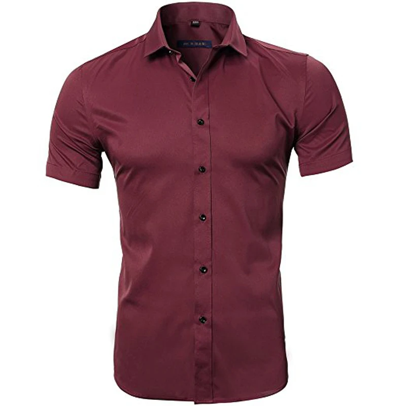 Брендовые мужские рубашки из бамбукового волокна, цвета красного вина, облегающие рубашки с длинным рукавом, Chemise Homme, Повседневная Эластичная официальная Мужская рубашка на пуговицах - Цвет: Wine Red