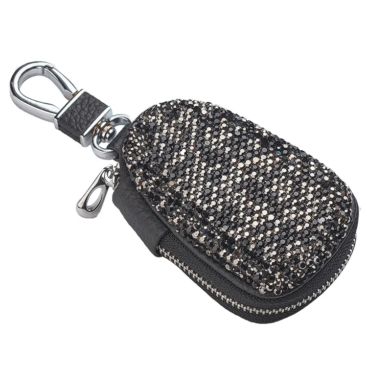 AUMOHALL ПУ кожа блестящие бриллианты ключ автомобильные кошельки сумка для автомобиля кошелек-брелок для ключей чехол - Название цвета: Black