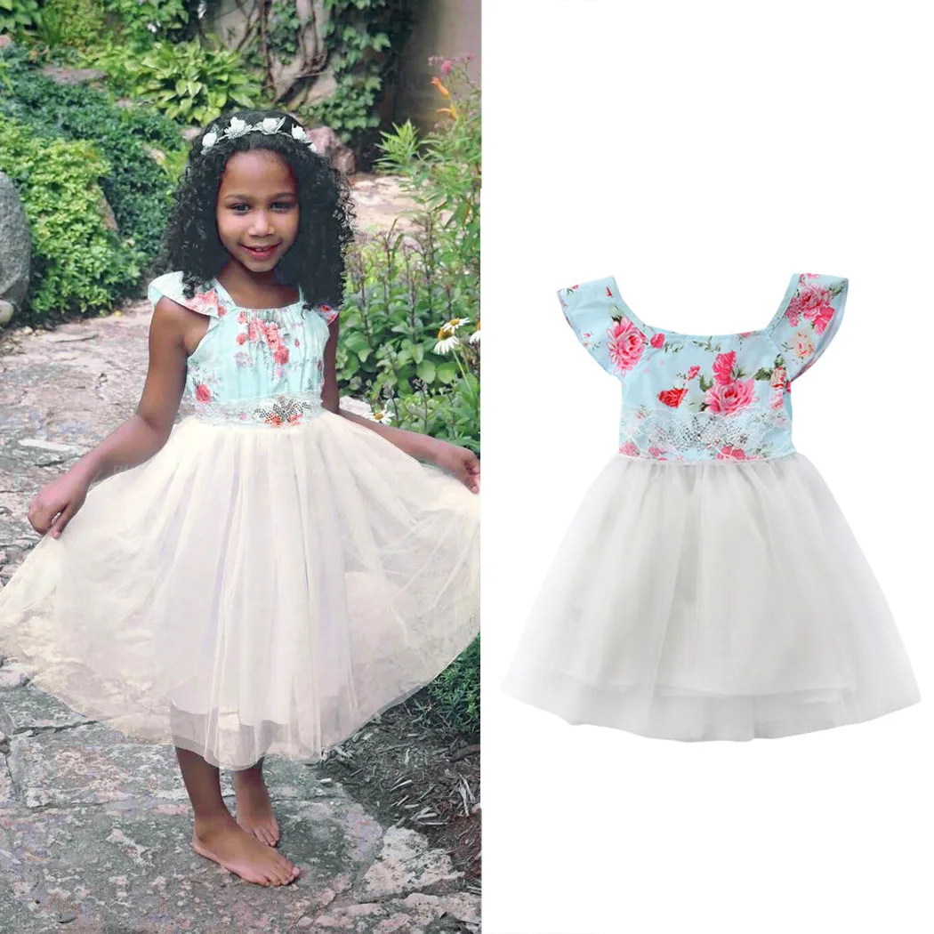 Baby Girls Tutu Dress Floral Printed Lace Patchwork Tulle Tutu Toddler