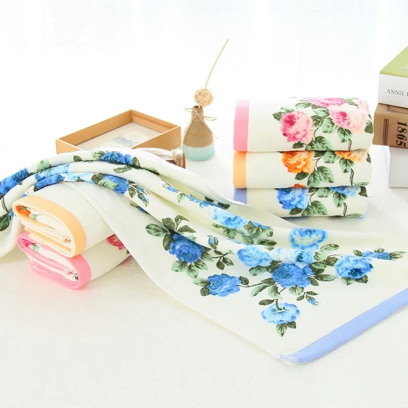 new fashion Women girls 34*74cm Soft Pink Blue Cotton Flower Face Towel