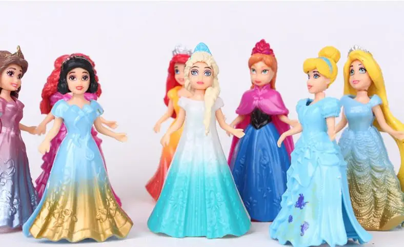 8pcs/lot Princess Anime Action Figures Ariel Snow Queen Elsa Anna Statue Magic Clip Princess Dolls Kids Toys action figures toy