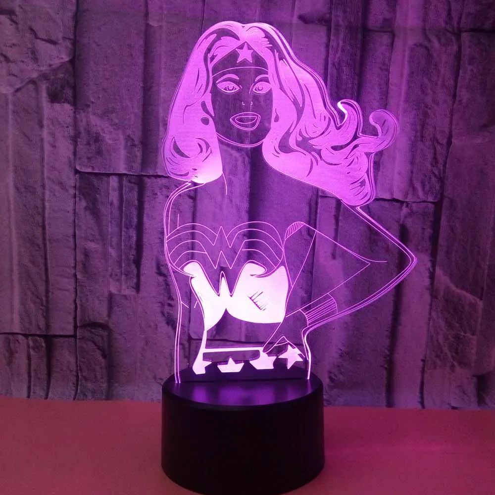 3D Led Wonder Woman настольная лампа для моделирования детская сенсорная кнопка