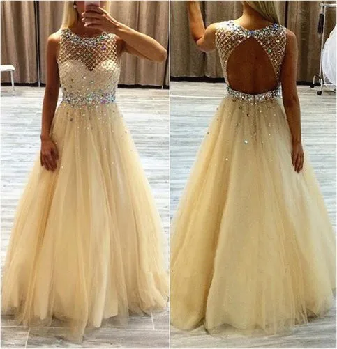 

2016 Yellow Beaded A-Line Long Evening dresses Plus Size Sleeveless Backless Prom Gown Celebrity Party Dress Vestido de noche