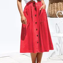 Yfashion Women Vintage Mid-Calf Length Single Breasted Pockets Skirt Casual Loose Beach Skirt Yfashion Women Vintage Mid-Calf Length Single Breasted Pockets Skirt Casual Loose Beach Skirt