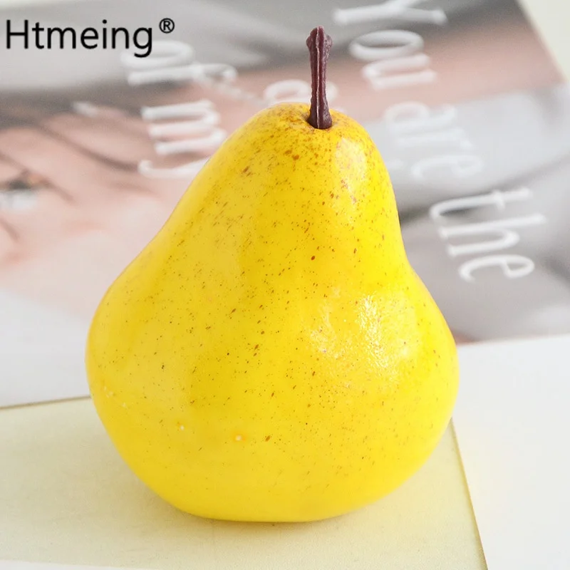 Искусственный фруктовый декор для домашнего интерьера, декоративный фруктовый пластик, яблоко, лимон, персик, апельсин, реквизит для фотосъемки, аксессуары для творчества - Цвет: pear