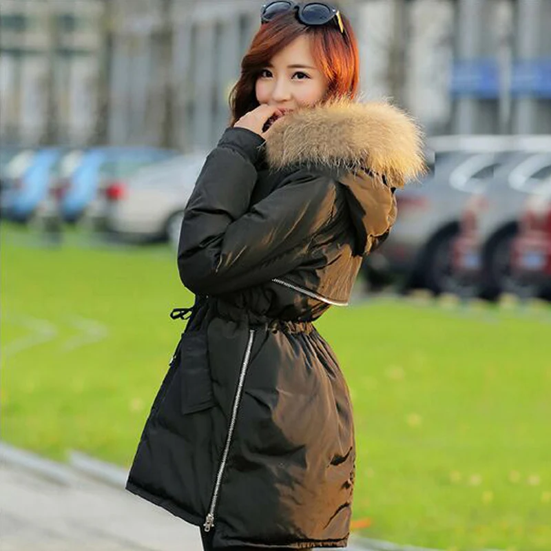 

2019 Large Real Raccoon Fur Parka Winter Jacket Women Thickening Long Duck Down jackets Warm For Winter Coat Women Pluse Size