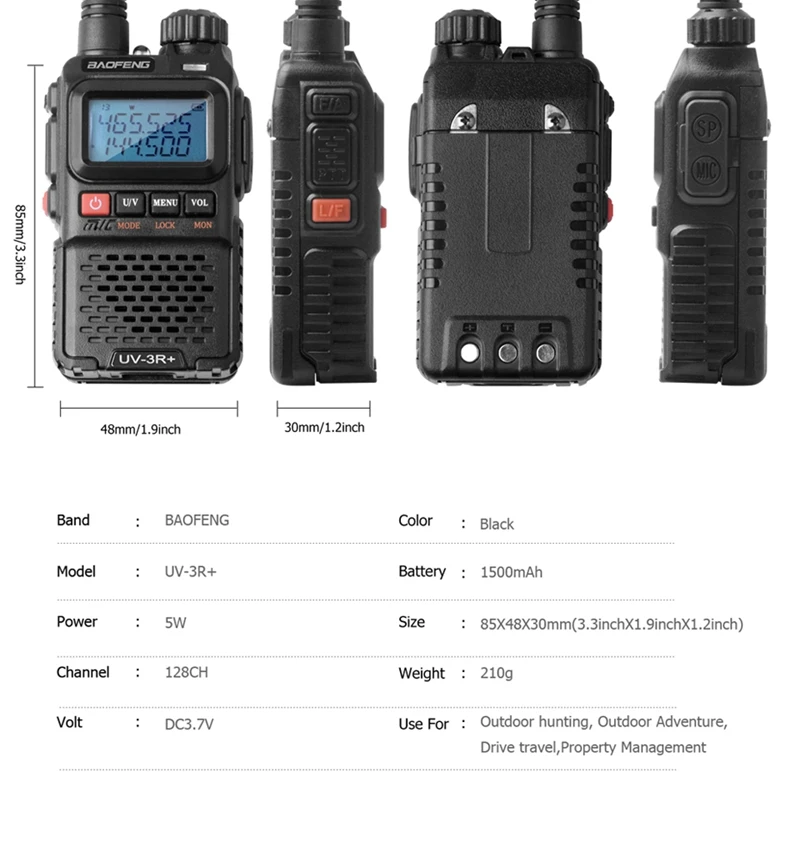 Baofeng 3R плюс рация dual band VHF136-174MHz и UHF400-470MHz УКВ радиолюбителей для охоты Pofung UV3R +