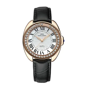 

IBSO Women's Diamonds Fashion Watch Analog Display Quartz Wrist Watches with Leather Strap S8116G
