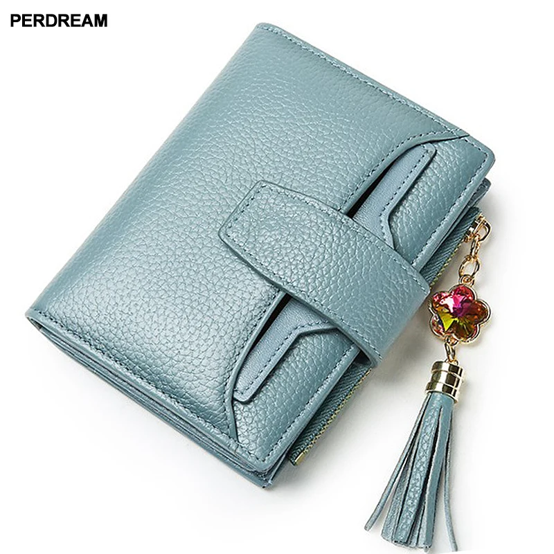 

PERDREAM 2018 Fashion Woman Wallet Cow Leather Short Wallet Female Clutch Bag Multi-function Card Holder Coin Purses