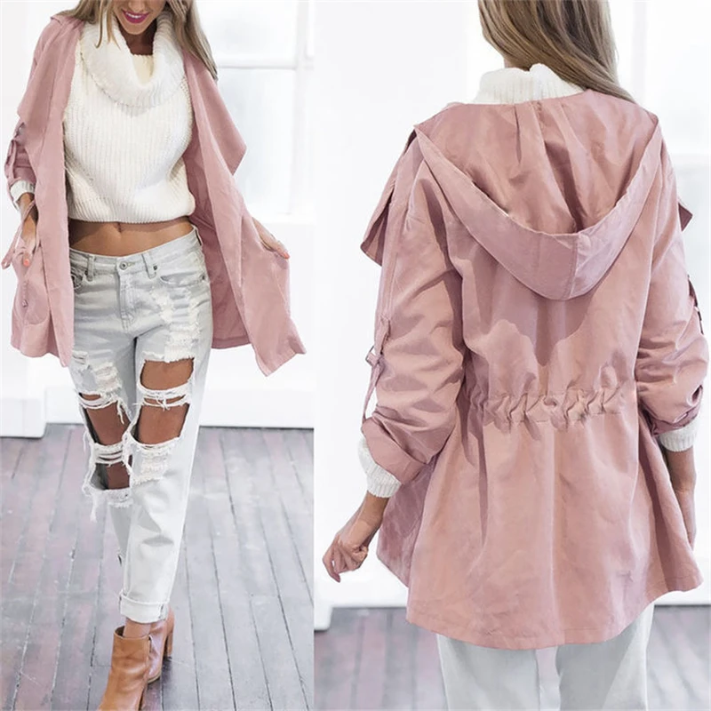 astounding  OllyMurs Spring Autumn Women Long Jacket Female Casual Pink Coat Bomber Jacket Basic Outwear Loose 