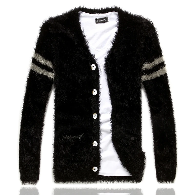 Зимний мужской модный бутик Повседневный Кардиган свитер мужские трикотажные куртки мужские удобные теплые деловые свитера пальто - Цвет: Черный