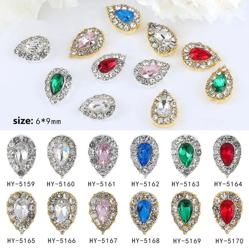 

10pcs Charm Waterdrop Crystal Alloy Base 3D Nail Art Rhinestones Decorations Shiny Jewelry Flatback Manicure Design Accessories
