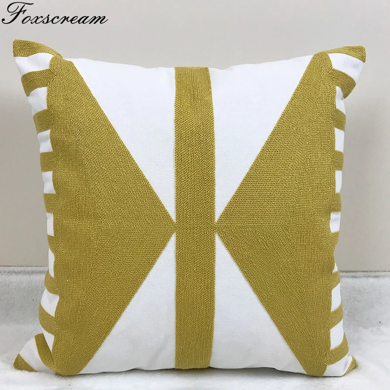 Домашний декор вышитая наволочка для подушки Желтый геометрический цветочный холст хлопок Suqare наволочка с вышивкой 45x45 см - Цвет: 6 45x45cm
