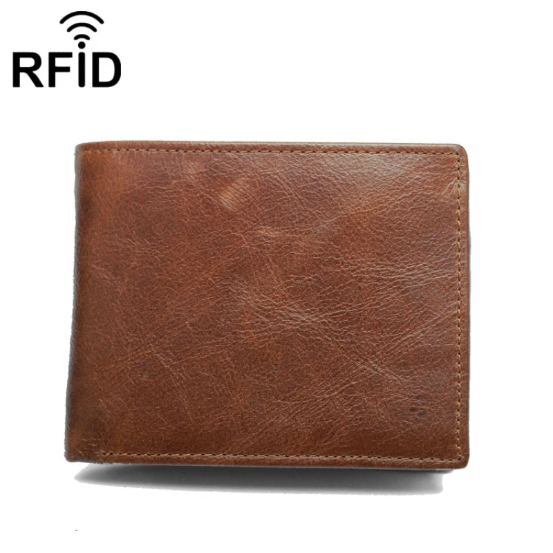 Натуральная кожа бумажник Для мужчин Rfid блокирование корова Винтаж Бизнес