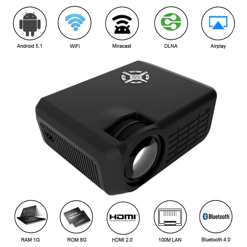 M16 Full Color 150" LED Projector Android 5.1 RK3128 Quad Core 1GB/8GB KODI 1800 Lumens 1080P Proyector WiFi LAN BT4.0 HDMI USB
