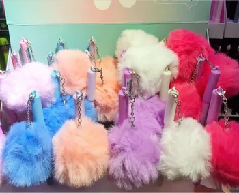 

creative metal fluff ball gel pen cartoon stationery prize kawaii student pen office write sign pen black neutral pen 24pc/lot