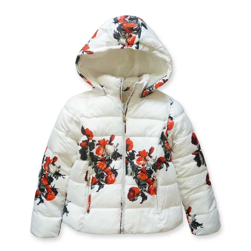 Модная детская куртка для девочек, детская одежда с принтом парка для девочек, зимний детский костюм теплые пальто для девочек От 2 до 9 лет - Цвет: Белый