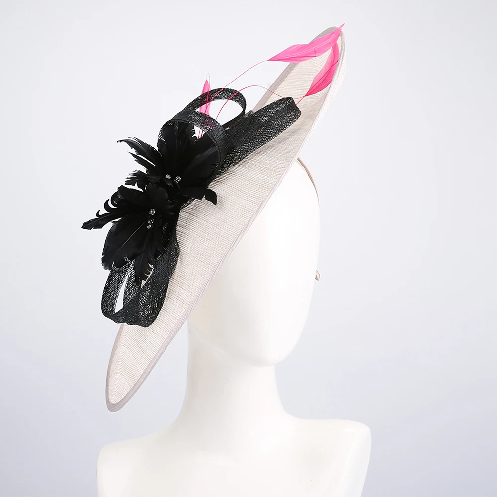 

Womens Jockey Club Hat Church Kentucky Derby Fascinator Hats Bridal British Tea Party Wedding Hat Linen Wide Brim White Cap