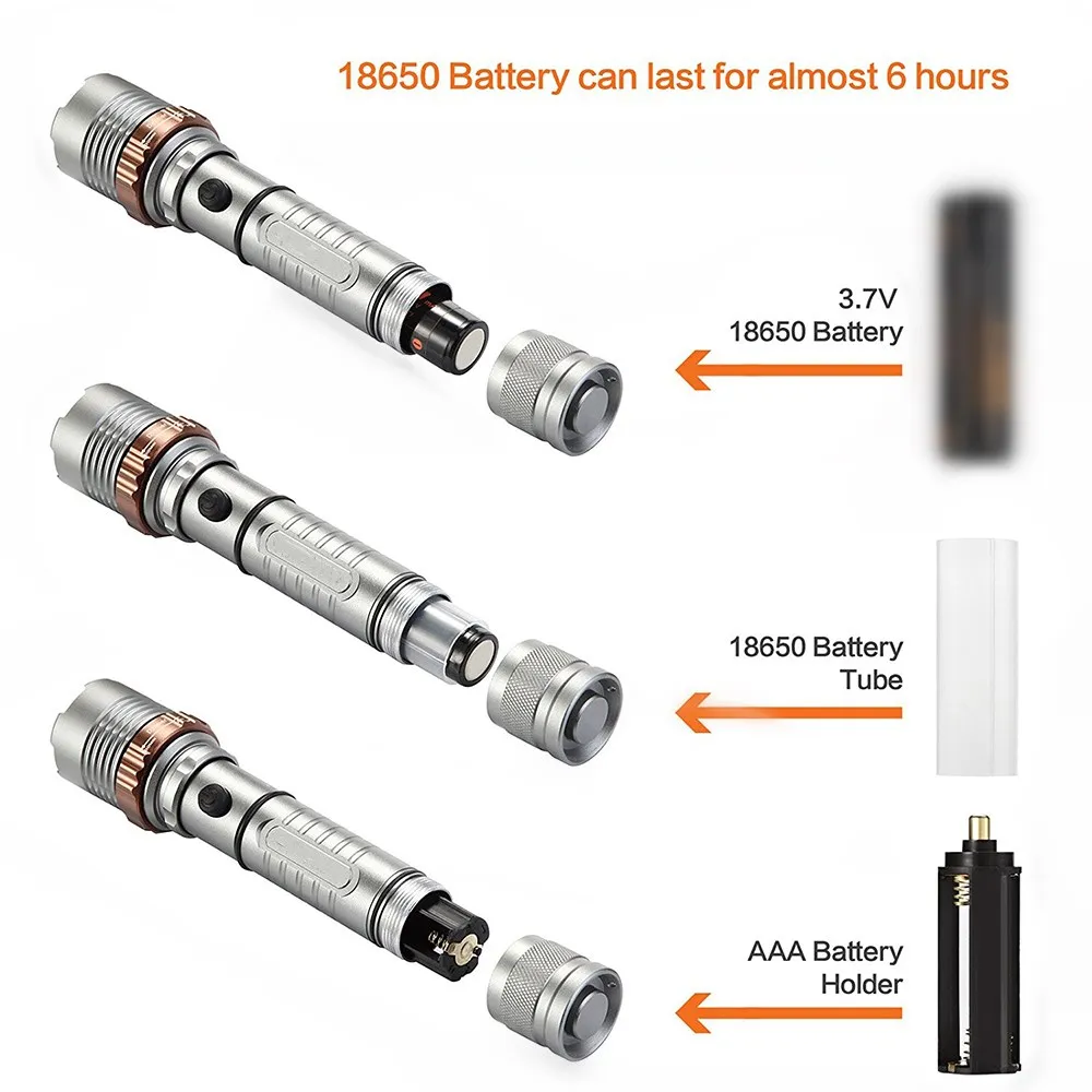 LED-Flashlight-Lotus-Attack-Head-5-Light-Modes-Zoomable-Focus-High-Powered-Tactical-Torch-Waterproof-Resistant