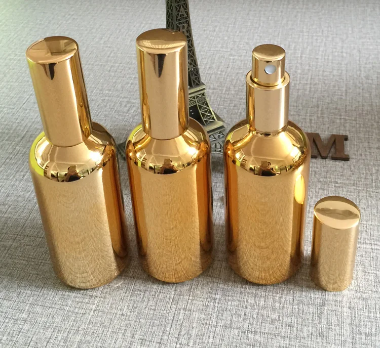 

50pieces/lot 100ml High temperature gold plated refillable empty atomiser spray perfume bottle,100 ml glass perfume container