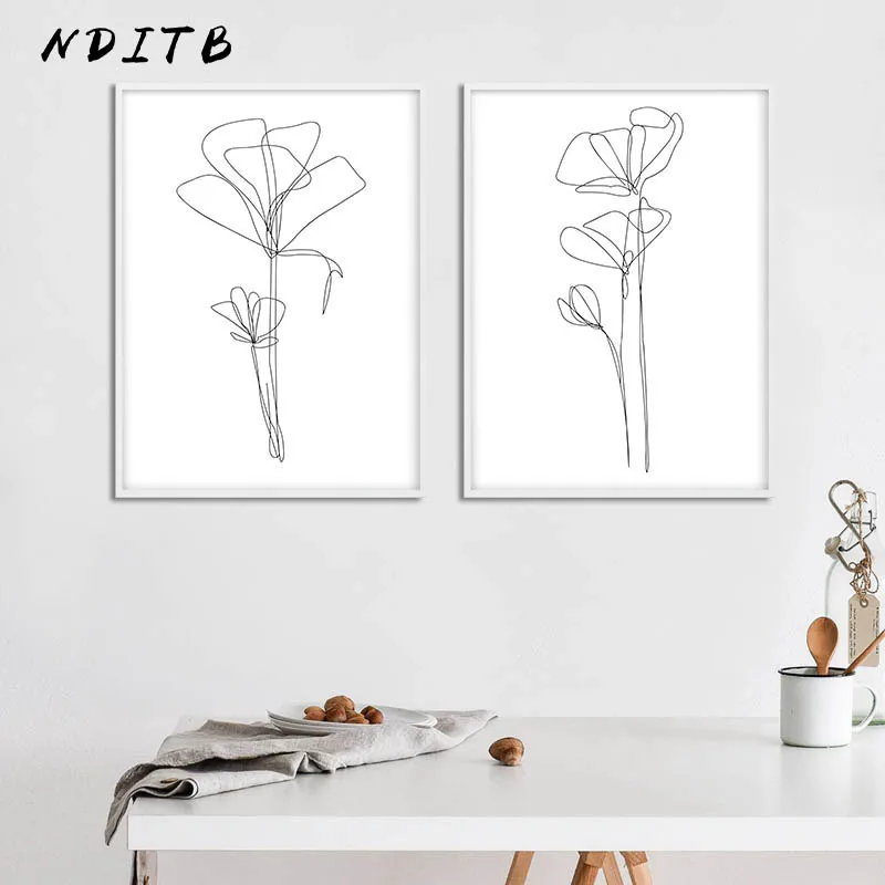 Matisse Linea De Dibujo De Pared De Flores Arte Lienzo Abstracto