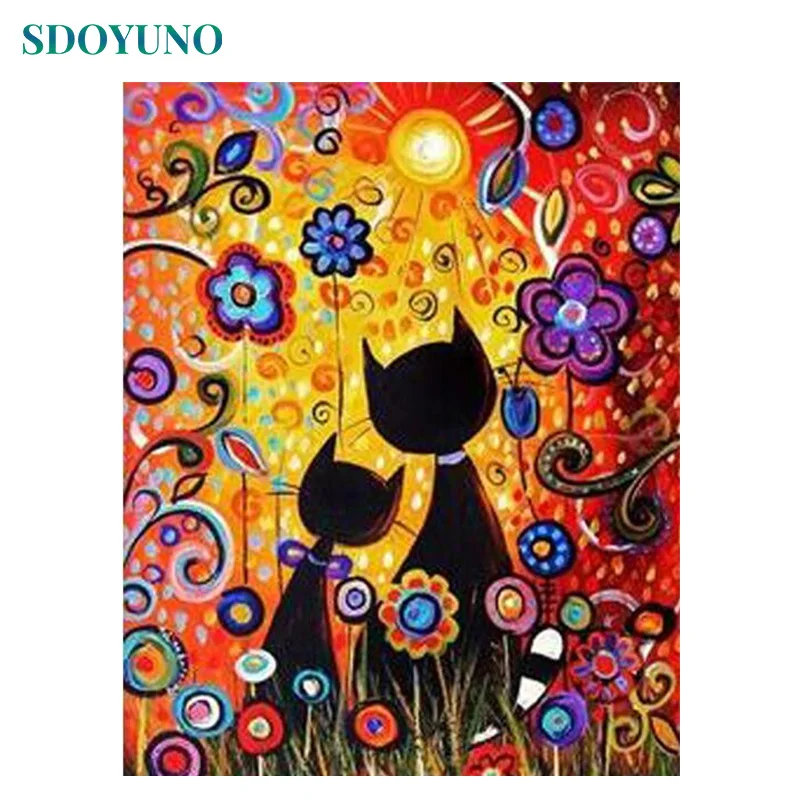 

SDOYUNO Painting By Numbers Cat Animals DIY number painting Frame 60x75cm Coloring By Numbers Wall Pictures For Living Room