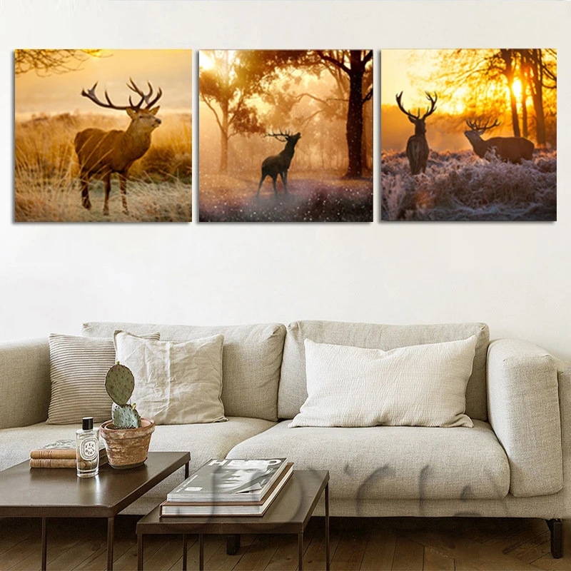 Foggy Jungle Elk Decor Canvas Painting Print, Elk Wall Art Pictures