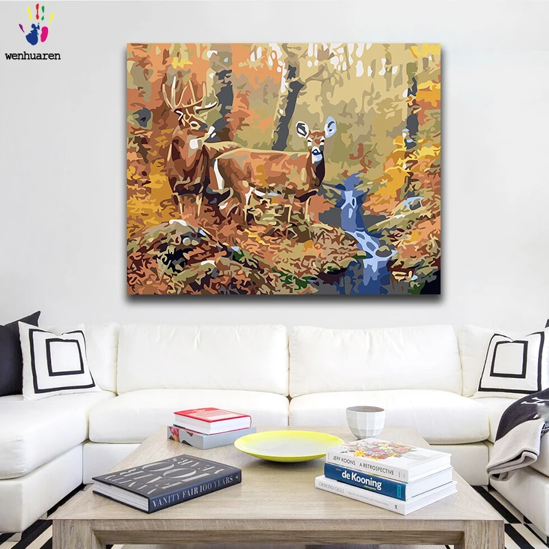 

Diy paint by numbers picture drawing by numbers with kits Sika deer Living room decorative hanging pictures Handmade Artwork